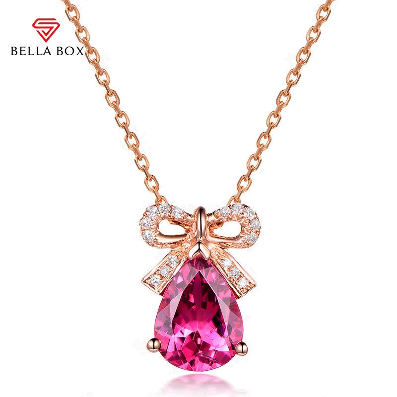 BELLA BOX New Sweet Fashion Bow  Rose Red Color Pendant Clavicle Chain For Women Charm Wedding Engagement Fine Jewelry