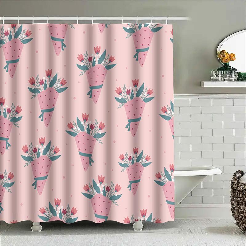 Elegant Pink Shower Curtain With Love Blossoms Decor Cute Bathroom Liner For Girl'S Room Size 72X84 Inches (Large) |
