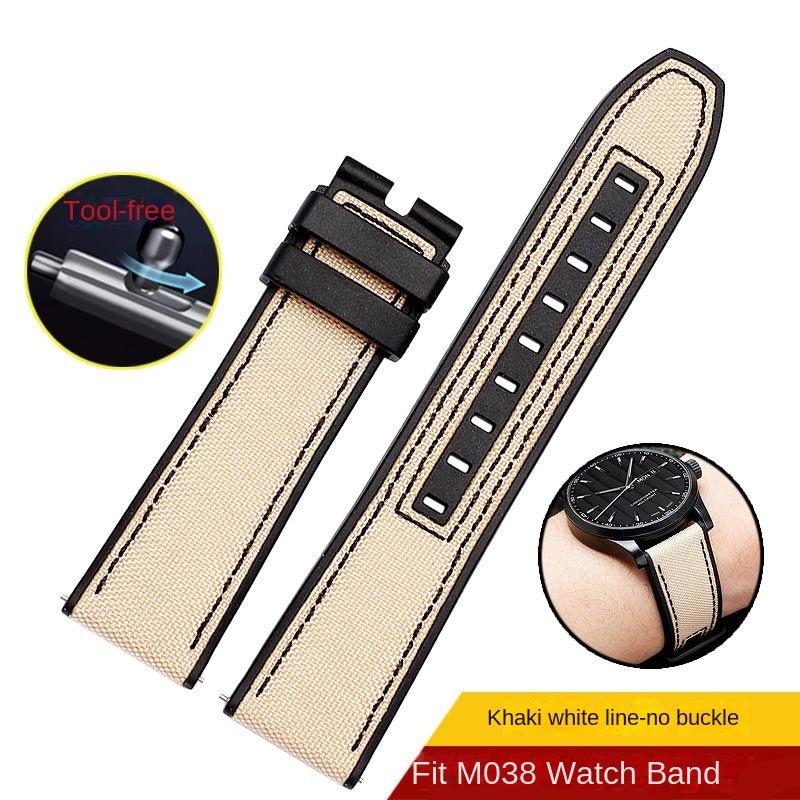 Новый Дизайн Гибридный FKM Ремешок для Часов Mido Helmsman M005 M038.431 M038431a Быстросъемный Холщовый Нейлоновый Ремешок Браслет 22мм