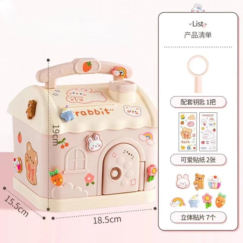 Creative DIY Piggy Bank Cartoon Cute Square Money Boxes Piggy Bank With Lock And Key Children Christmas New Year Gifts For Girls