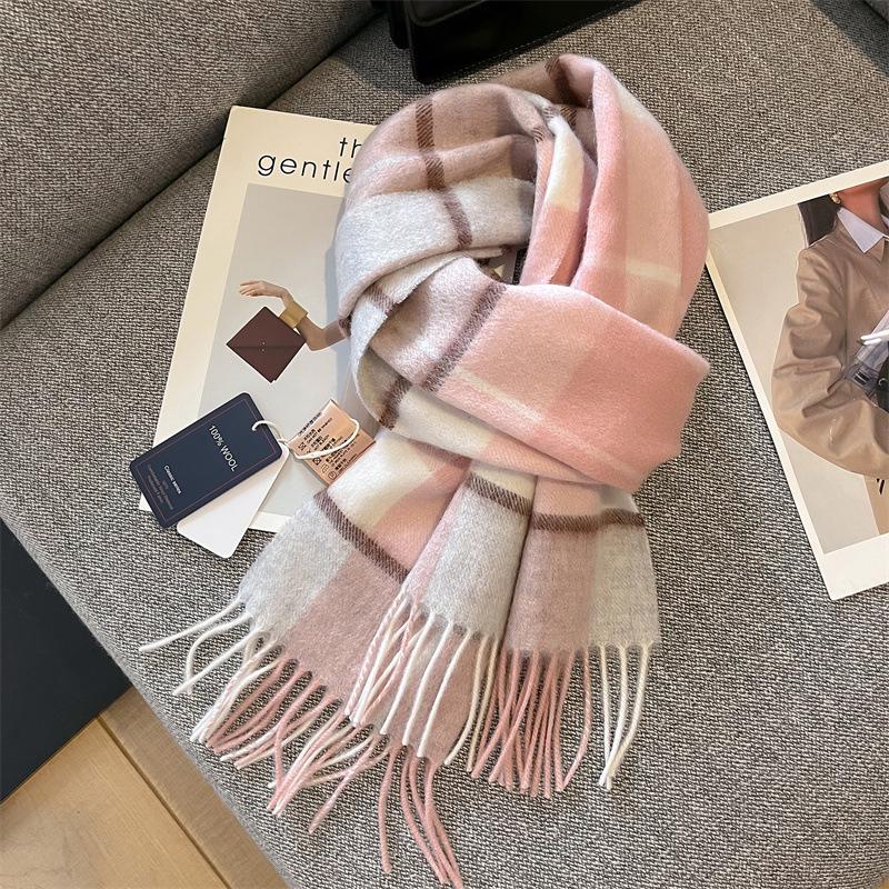 100% Wool Women Winter Scarf Plaid Long Warm Cashmere Scarves Hijab Lady Shawl Wrap Pashmina Bandana Head Scarves Poncho Stoles