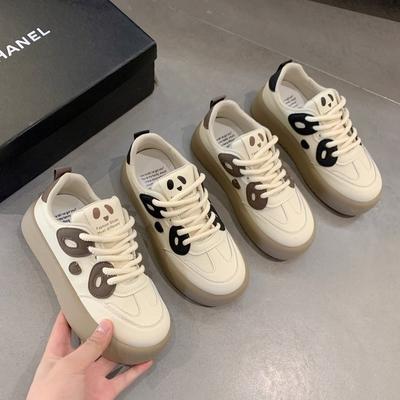 Новые женские туфли на плоской подошве с рисунком панды, не вызывающие усталости ног, с толстой подошвой, увеличивающие рост, нескользящие, амортизирующие, повседневные спортивные кеды