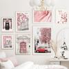 Wall Art Canvas Painting Pink Spring Paris White Gate Red Car Feather Living Room Decoration Posters And Prints Wall Pictures