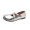 Silver Single Shoes Spring and Summer New Light Mouth Round Head Versatile Retro Shoes Mary Jane Shoes French Flat Shoes Women