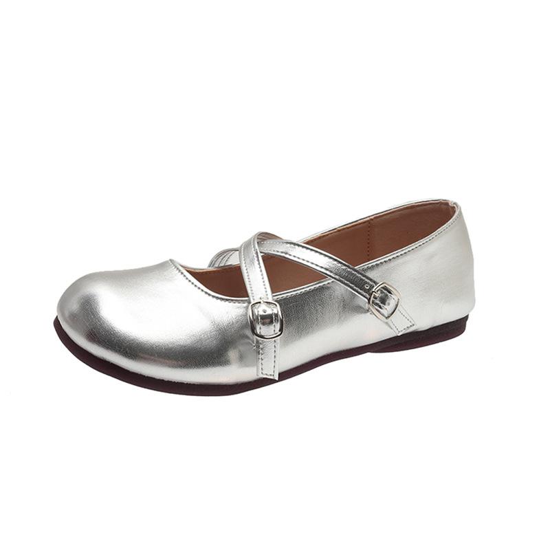 Silver Single Shoes Spring and Summer New Light Mouth Round Head Versatile Retro Shoes Mary Jane Shoes French Flat Shoes Women