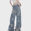 Женские ретро-синие джинсовые брюки широкого кроя - Летний стиль 2024 года