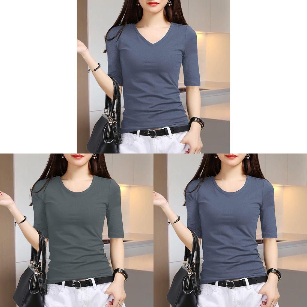T Shirt For Women V Neck Short Sleeve Polyester Slim Fit Casual Summer Top