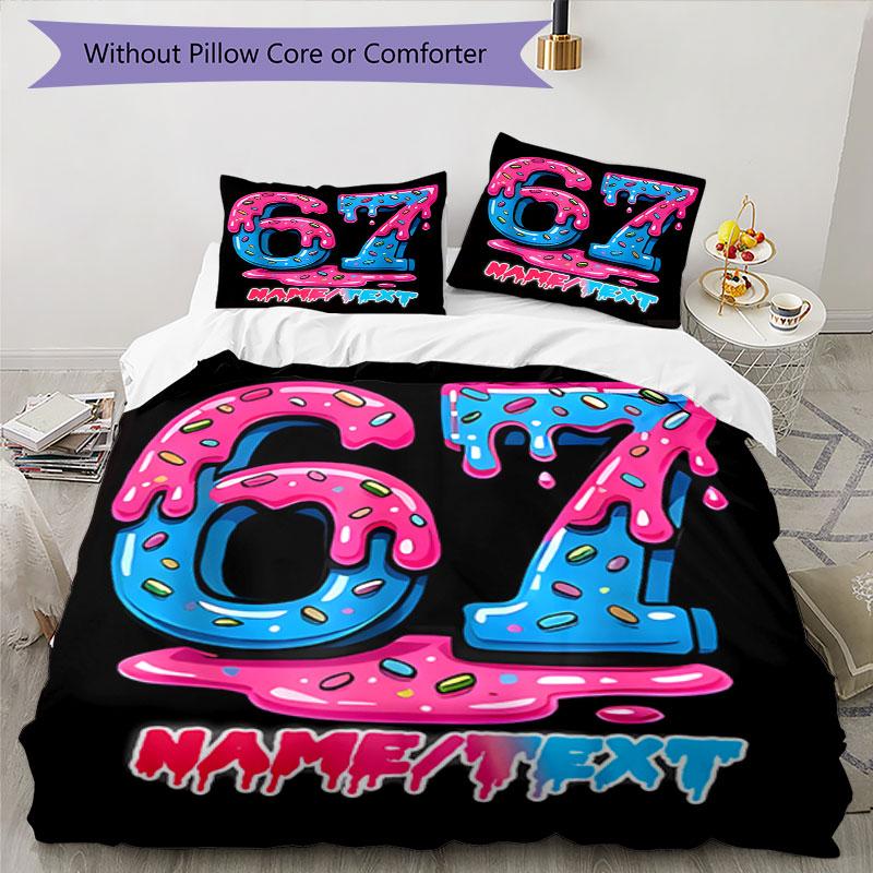 3PC Custom Name Drippy Number Art Bedding Set Printed Bedding Set Duvet Cover Closure Includes 1 Duvet Cover & 143 Pillowcases for Bedroom
