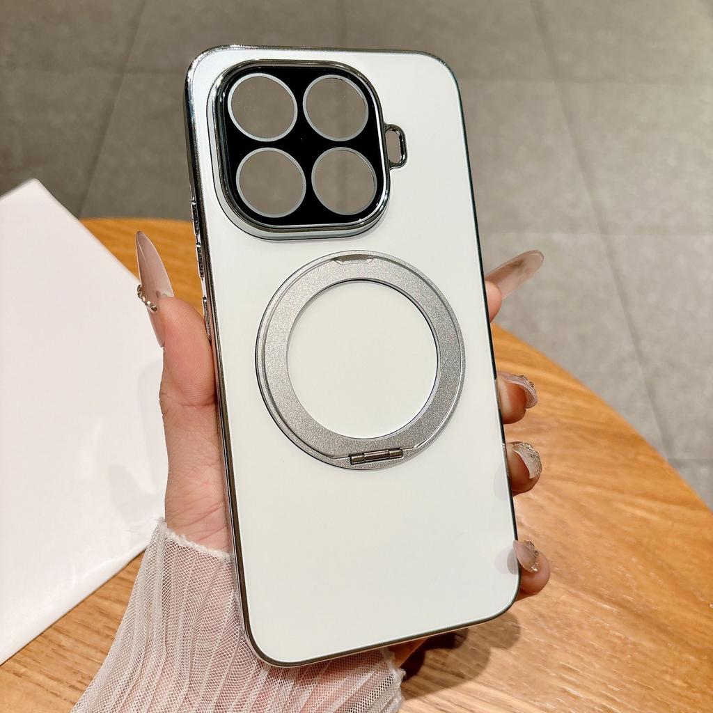 Luxury AG Frosted Anti-fingerprint Electroplated Case for Xiaomi 17T Pro 15T Pro Magnetic 360° Rotation Bracket Shockproof Cover