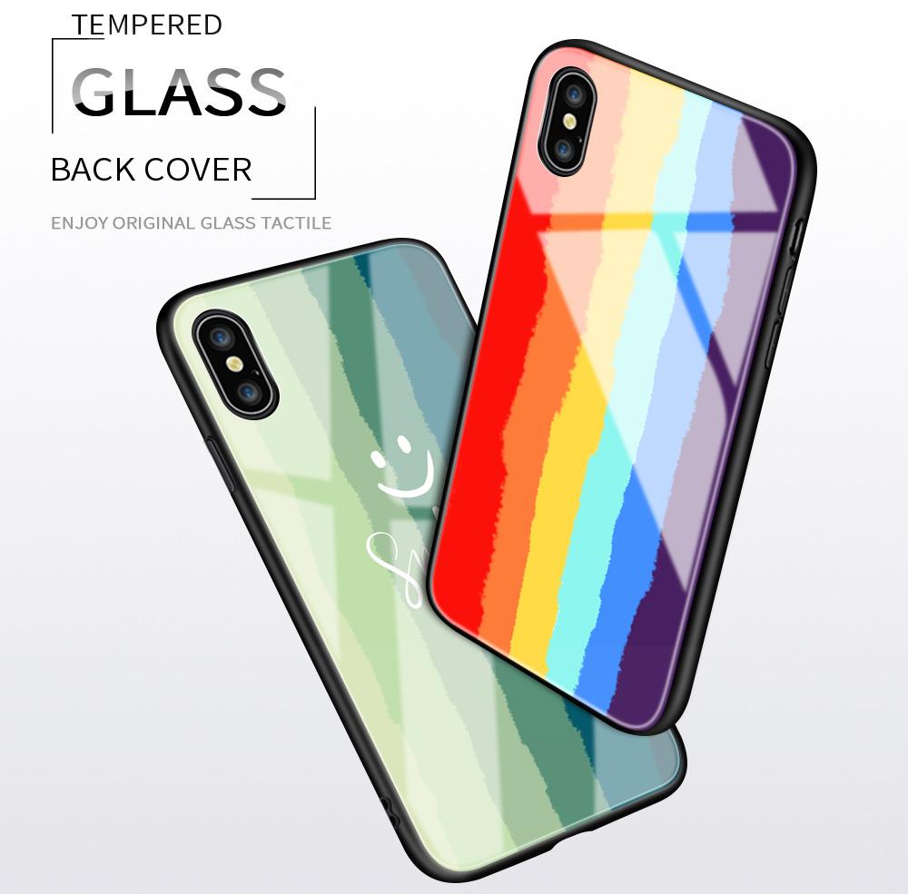 For Samsung A15 A35 A55 A73 S24 Xiaomi 13T 12T 11T Redmi Note 13 12 11 Pro 12S iPhone 16 Rainbow Smile Pattern Shockproof Tempered Glass Phone Case