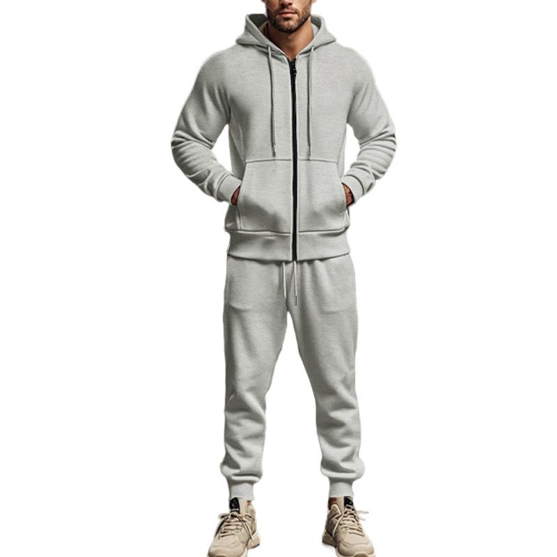 Мужской утепленный комплект: куртка с капюшоном на молнии и спортивные штаны. Для улицы, фитнеса, бега, спорта.