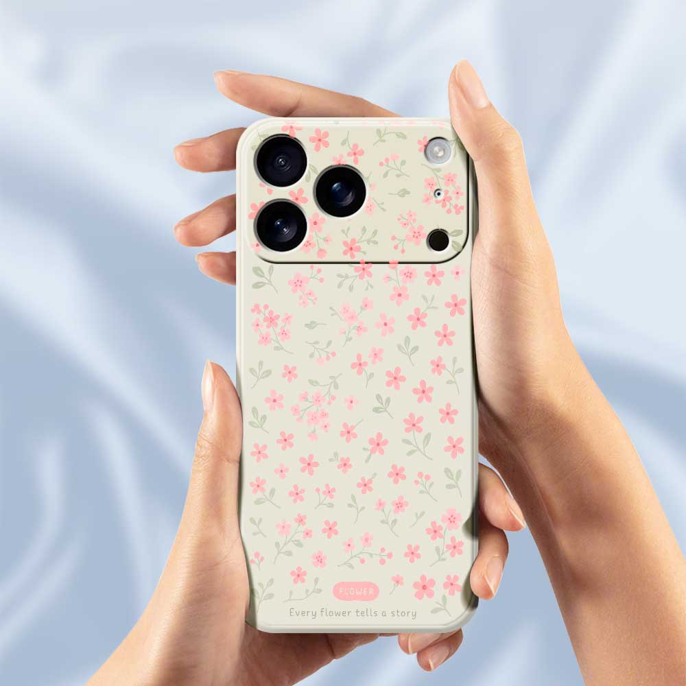For iPhone 17 Pro Case Pink Small Flowers Pattern Printing Straight Edge TPU Phone Back Cover