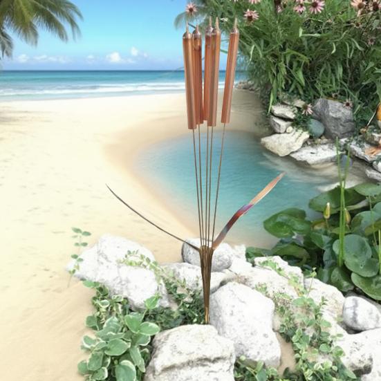 Metal Cattail Wind Chimes Handcrafted Cattail Garden Stake Wind Chime Outdoor Cattail Decoration for Yard Art Patio Balcony Decor