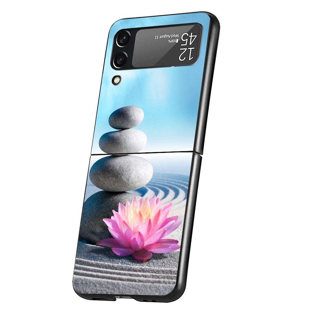 Lotus Blue White Flowers Case Phone Cover for Samsung Galaxy Z Flip 6 5 4 3 5G ZFlip6 ZFlip5 ZFlip4 ZFlip3 Black Hard Trend Fund
