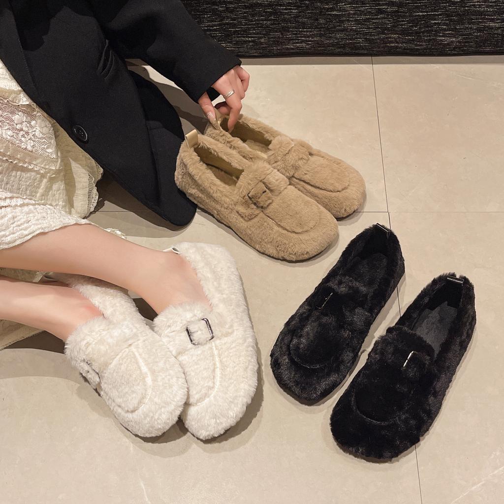 2024 New Autumn Winter Women Casual Flats Women's Moccasins Soft Loafers Fashion Comfort Warm Plush Slip On Female Cotton Shoes