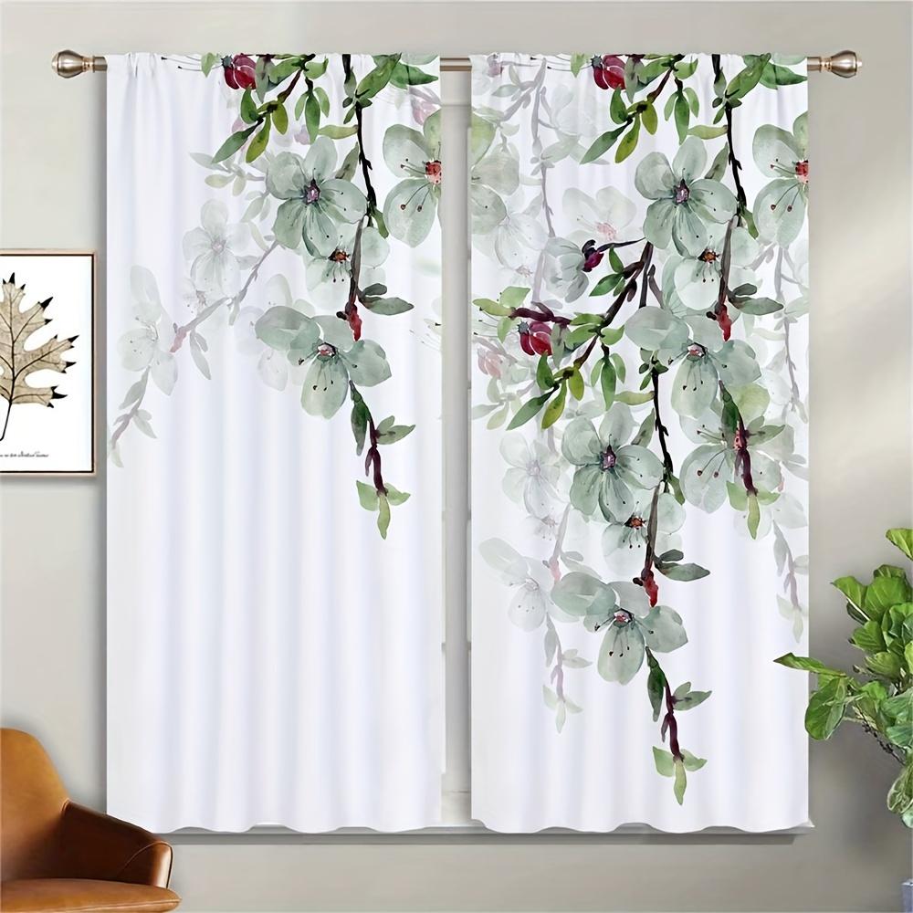 2 шт. Шторы с листьями растений в скандинавском стиле - светофильтрующее оконное покрытие для декора кухни, гостиной, офиса и спальни