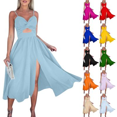 Женские модные платья без рукавов средней длины с v-образным вырезом и большими качелями для похудения и открытой спиной