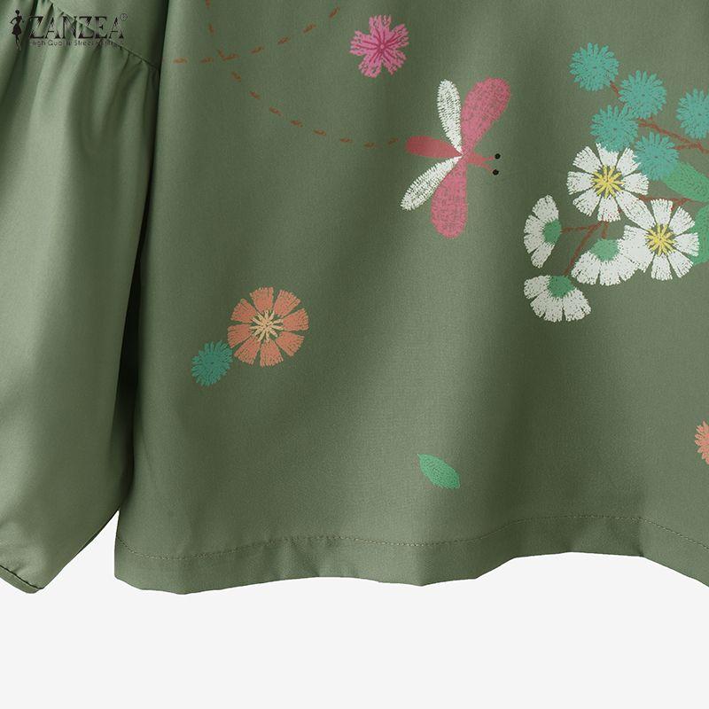 ZANZEA Женская повседневная блузка с V-образным вырезом, свободного кроя, с длинным рукавом, с цветочным принтом