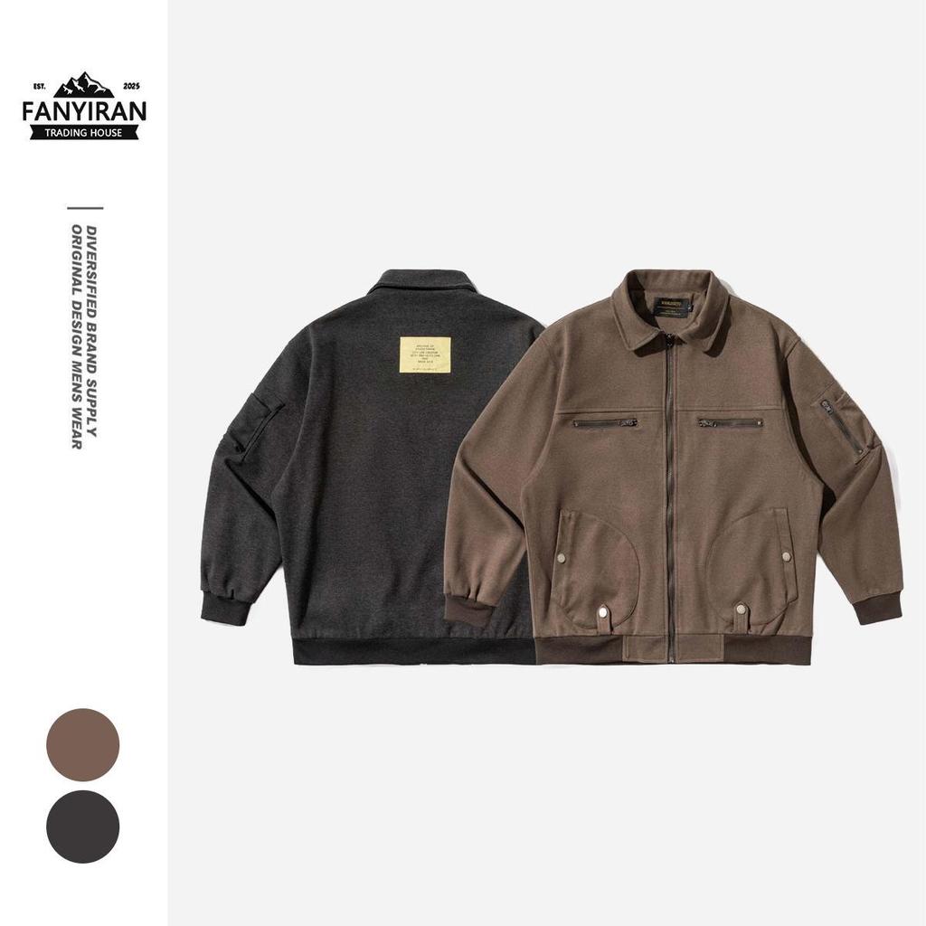 WANLEGETU Men's Japanese Retro Loose Multi-Pocket Workwear Jacket J2100