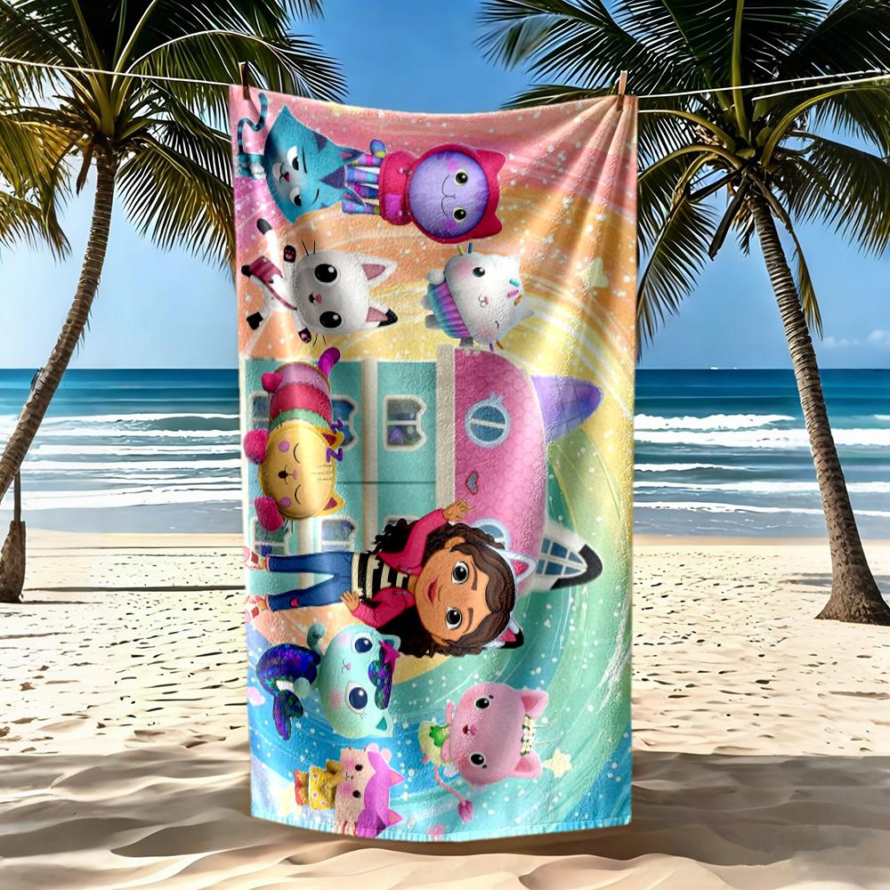 Cartoon Cute Gabbys3 Beach Towel Soft Durable Quick-Dry Comfortable Lightweight Suitable for Swimming, Gym, Camping, Yoga Vacation