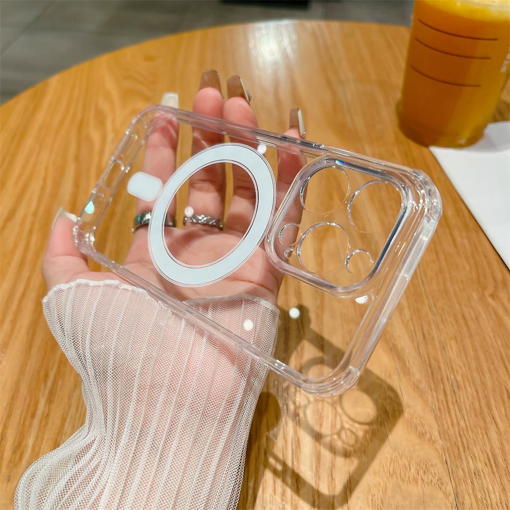 Прозрачный акриловый чехол для iPhone 15 14 13 12 11 Pro Max X XR XS Max 7 8 Plus для Magsafe, магнитная беспроводная зарядка, прозрачная крышка