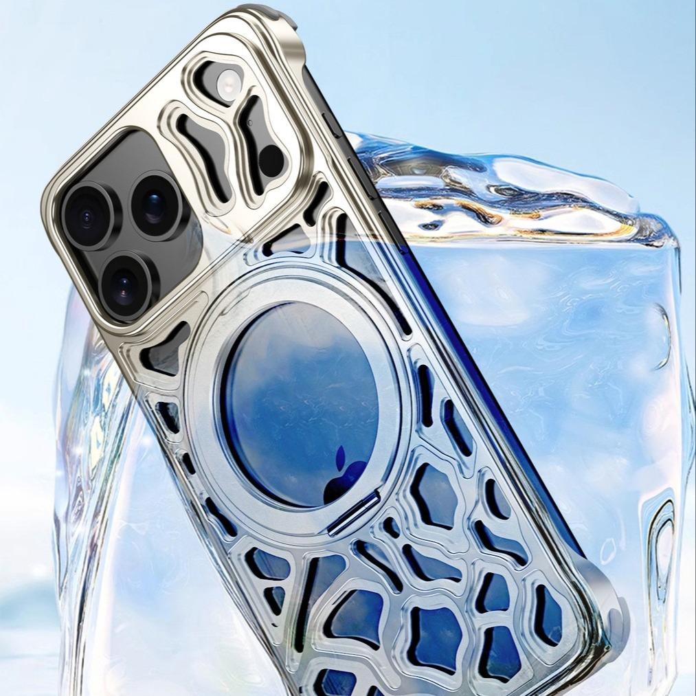 Для iPhone 16 17 Pro Max, 360° Вращающаяся подставка, Магнитное крепление в машину с охлаждением для игр, Безрамочный стильный дизайн, Алюминиевый корпус.