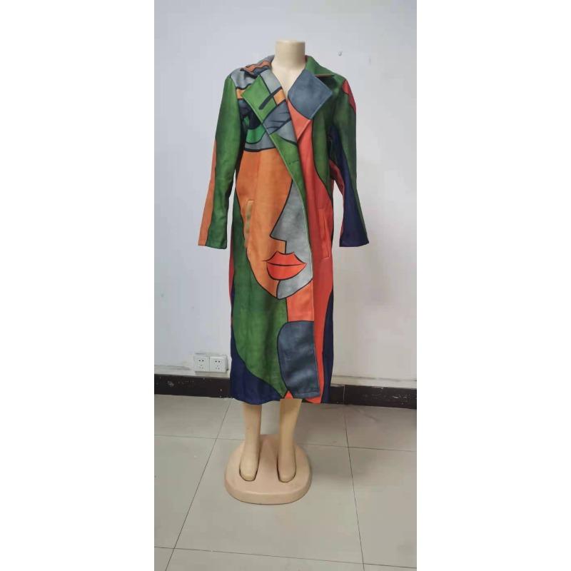 Шерстяное пальто женское длинное пальто с лацканами большого размера свободное с длинными рукавами с принтом ветровка утолщенная теплая повседневная дорожная на осень и зиму