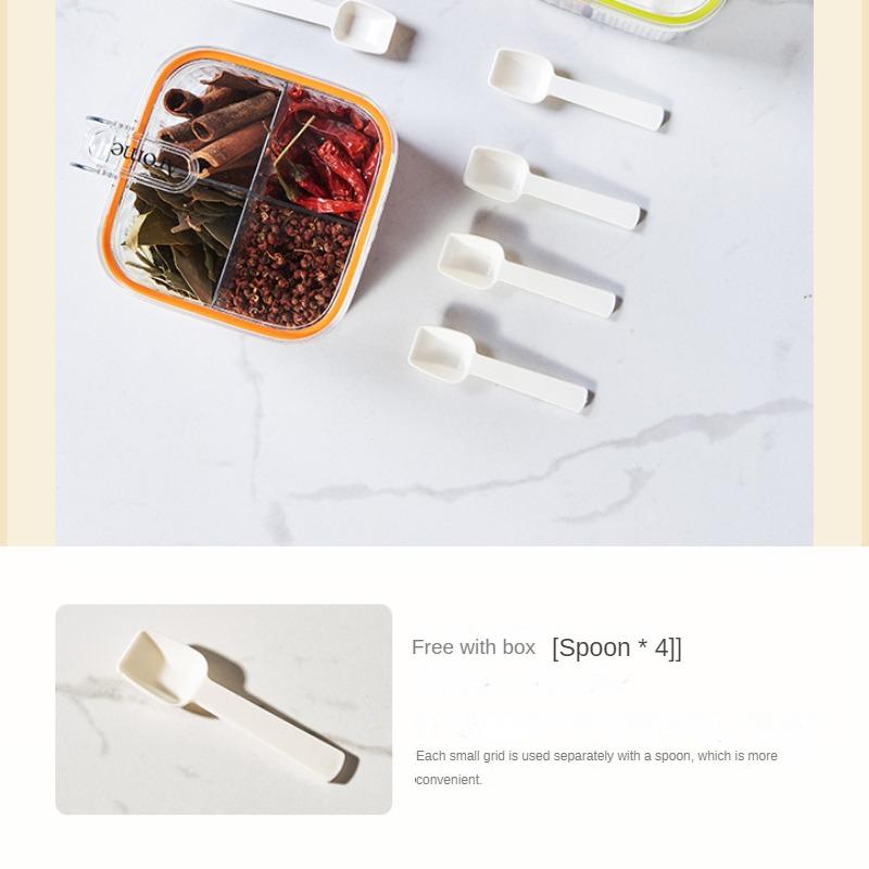 Тип кухонного пресса Коробка для специй Герметичная влагонепроницаемая с ложкой для добавления соли Глутамат натрия Приправы Коробка для специй Четыре отделения Банка для приправ