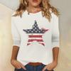 Женская мода, повседневная свободная футболка с принтом на День независимости и круглым вырезом, рукав 3/4, женский топ