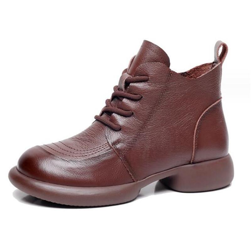 Autumn Winter Genuine Leather Women Ankle Boots Soft Sole Comfort Warm Plush Women's Snow Boots Fashion Low Heel Women's Shoes