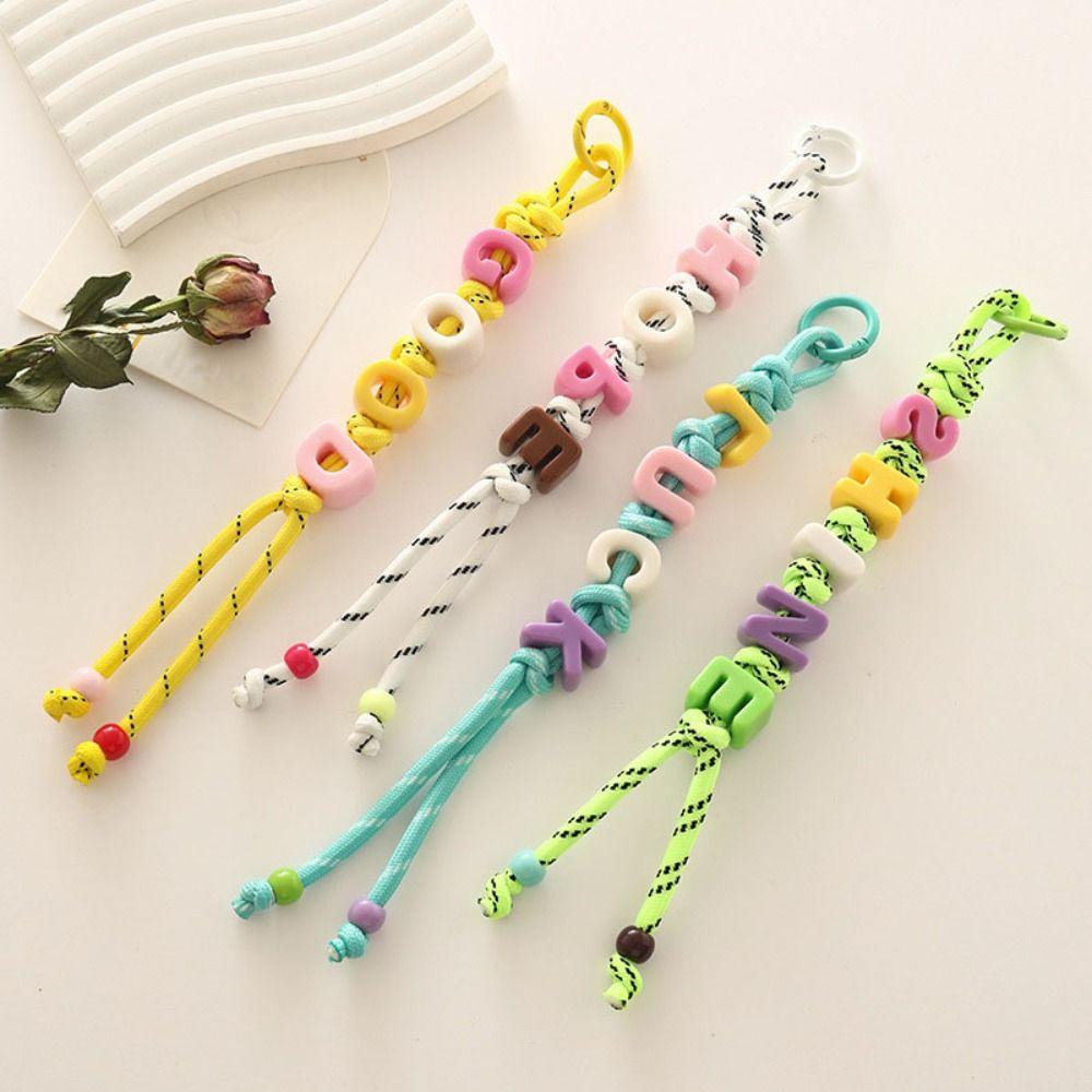 Colorful Acrylic Beads Keychain Lucky Letter Car Keyring Creative Mobile Phone Lanyard Friend Gift