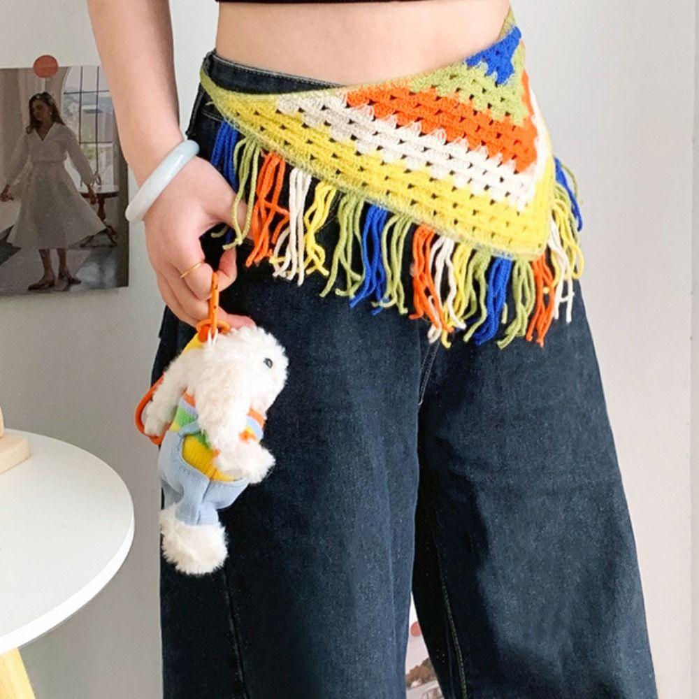 Пояс-кушак в этническом стиле Пояс на талию Богемный тюрбан Платок на бедра Треугольный вязаный платок для головы Уличная одежда