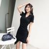 Французское нестандартное платье Женское летнее облегающее платье из хлопка с разрезом Новое черное платье Однотонная блузка