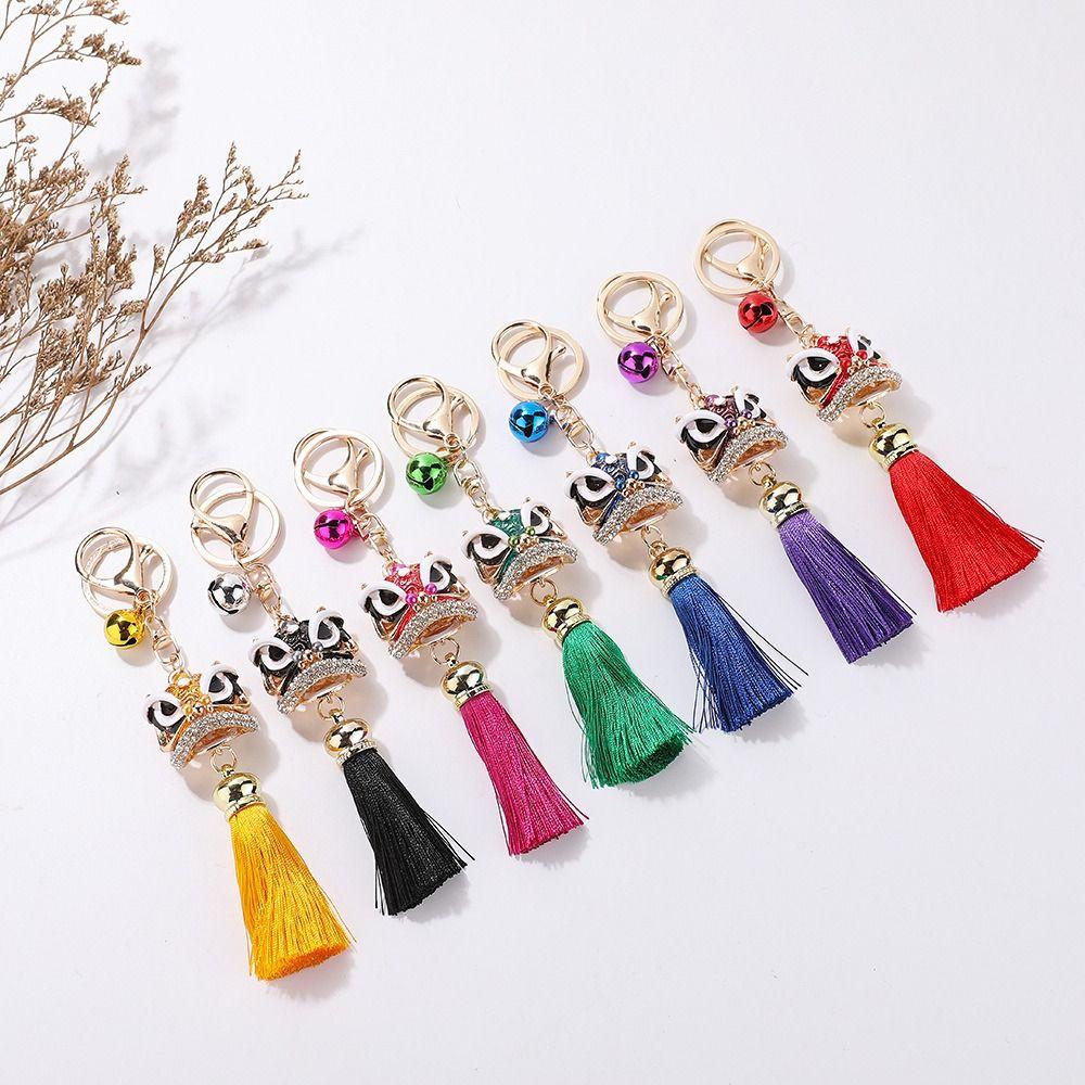 Ancient Mascot Lion Dance Keychain Crystal Animal Lion Wake Keychain Delicate Women Bags Holder