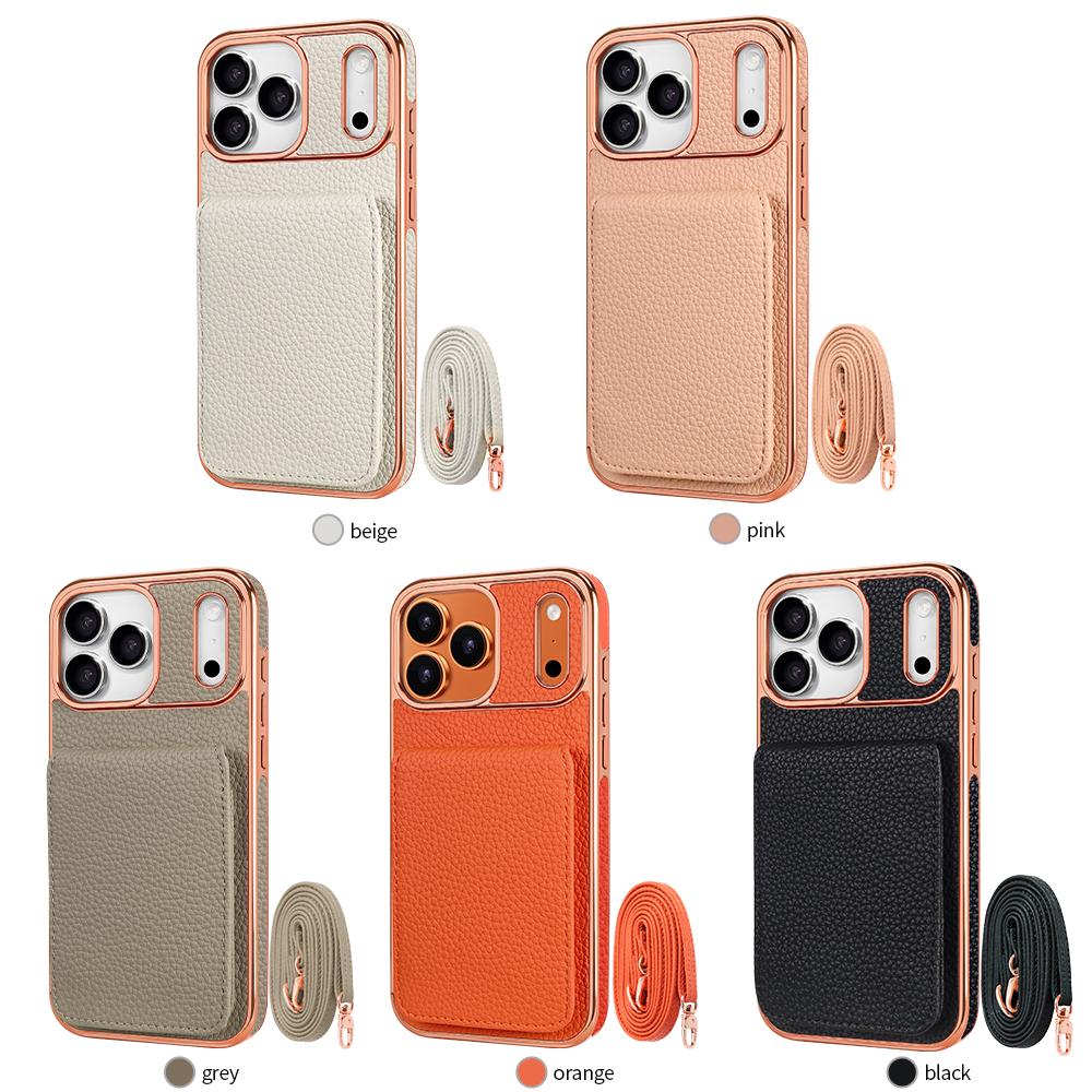 Кожаный чехол с текстурой личи для iPhone 17 16 15 14 13 Pro Max Air, многофункциональный, с магнитной застежкой, кошелек, сумка, подставка, длинный ремешок