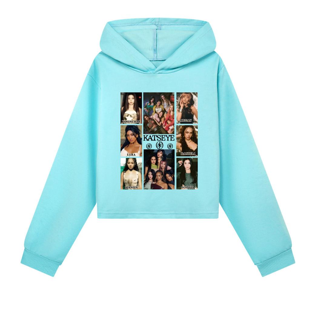 5352 Детские толстовки с капюшоном из хлопка с принтом KATSEYE для девочек