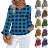 Женский повседневный модный топ с оборками, V-образным вырезом, карманом и клетчатым принтом, с длинным рукавом