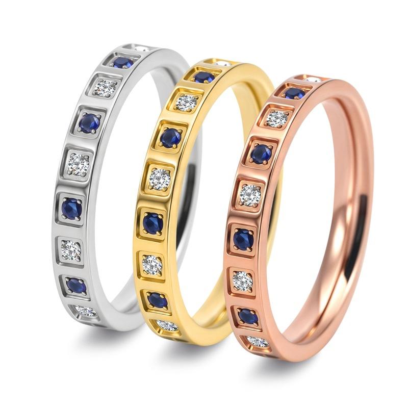 Тонкое 3 мм Штабелируемое Вечное кольцо с белыми и синими кубическими циркониями Свадебное кольцо для женщин, девушек Размер 5-11