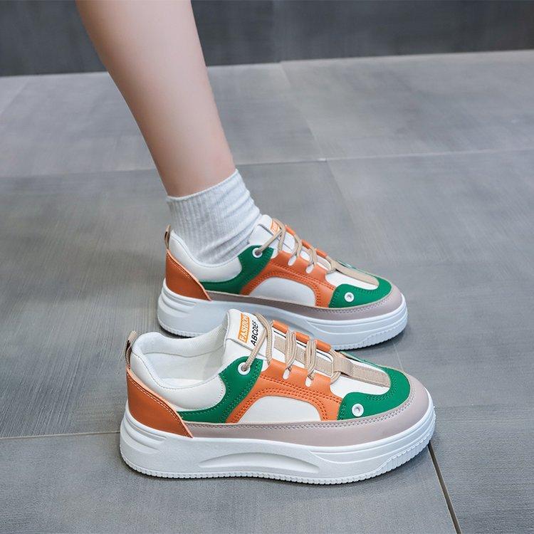 Спортивная обувь для женщин, осенняя новая резиновая мягкая подошва для маффинов в тон, легкая повседневная обувь из искусственной кожи на шнуровке для женщин