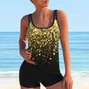 Women's Shoulder Strap Swimsuit Multicolored Pattern Print Bikini Tankini Swimsuit
