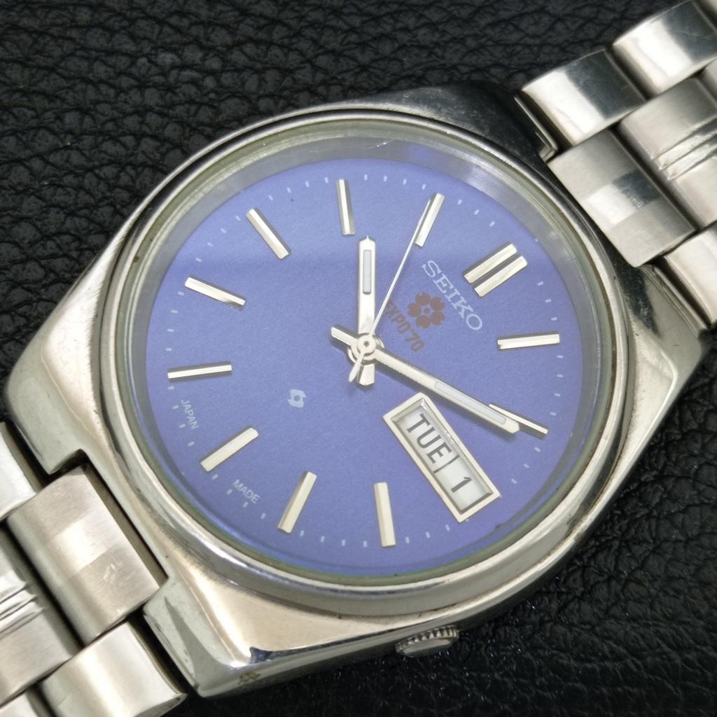 ОРИГИНАЛЬНЫЕ ВИНТАЖНЫЕ АВТОМАТИЧЕСКИЕ МУЖСКИЕ ЧАСЫ SEIKO EXPO 70 ЯПОНИЯ СИНЕГО ЦВЕТА a708782-1