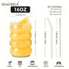 1/4PCS 16OZ Creative Glass Cup Straw Heat-Resistant Wave Cup Beer Juice Ice Coffee Cups Cocktail Fruit Glass Drinkware