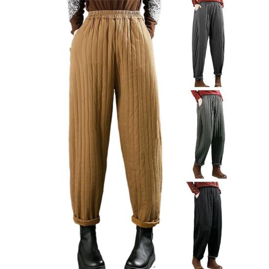 Женские повседневные брюки, эластичные, с высокой талией, свободный крой, утолщенные спортивные брюки с карманами, однотонные повседневные брюки