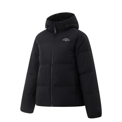 Li Ning Hot Pot Down Jacket Series Водонепроницаемая однотонная короткая пуховая куртка с воротником-стойкой Женская верхняя одежда черного цвета AYMU338-2