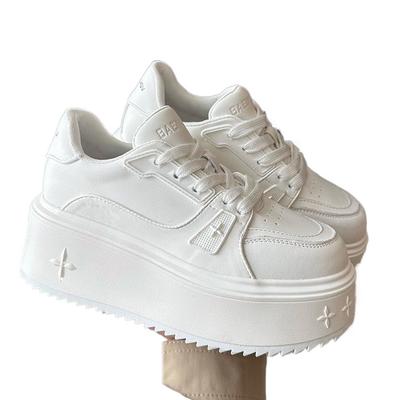 Легкие Спортивные Натуральная Кожа Толстая Подошва Женские Супер Высокий Каблук Туфли-Хлебцы Универсальная Высота Повседневные Кеды