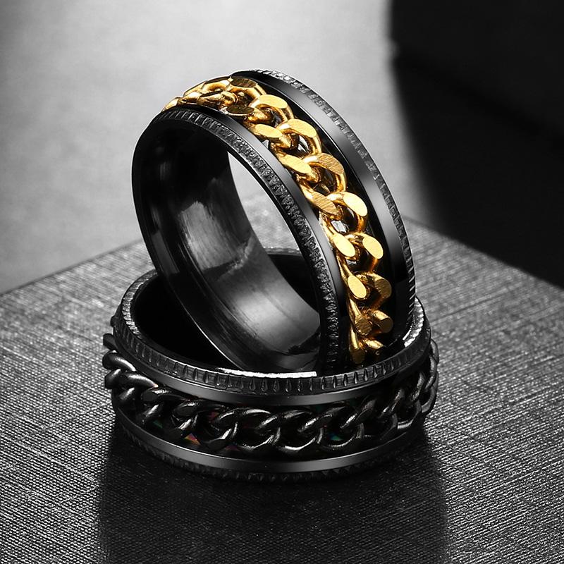 Rotate Rotating Anxiety Fidget Rings Titanium Stainless Steel Chain Spinner Finger Ring For Men Blue Gold Color Black Punk Rock