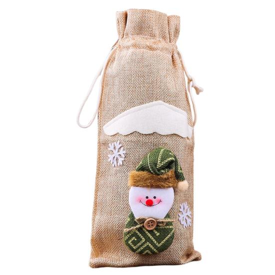 Christmas Burlap Wine Bags Cute Santa Claus Snowman Reindeer Design Reusable Wine Bottle Cover with Drawstring for Dinner Table Decor