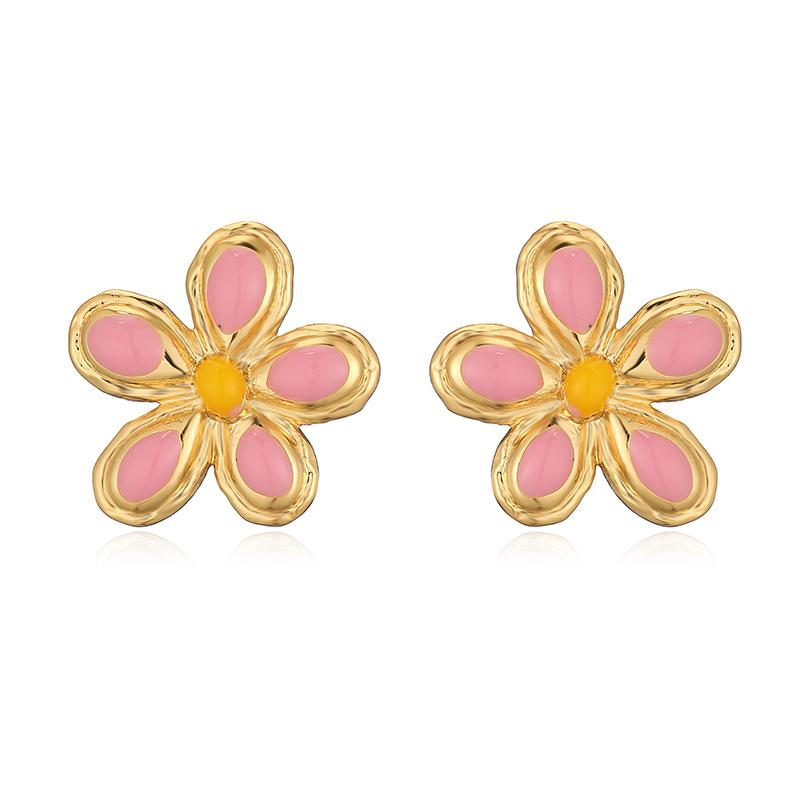 HECHENG 1Pair-2 Pcs Women's Enamel Drip Oil Craft Small Flower Earrings Sweet And Cute Earrings Cartilage Perforation Zircon