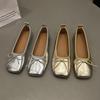 Плоские серебристые одинарные туфли женские весенние и летние туфли туфли Мэри Джейн туфли соевые