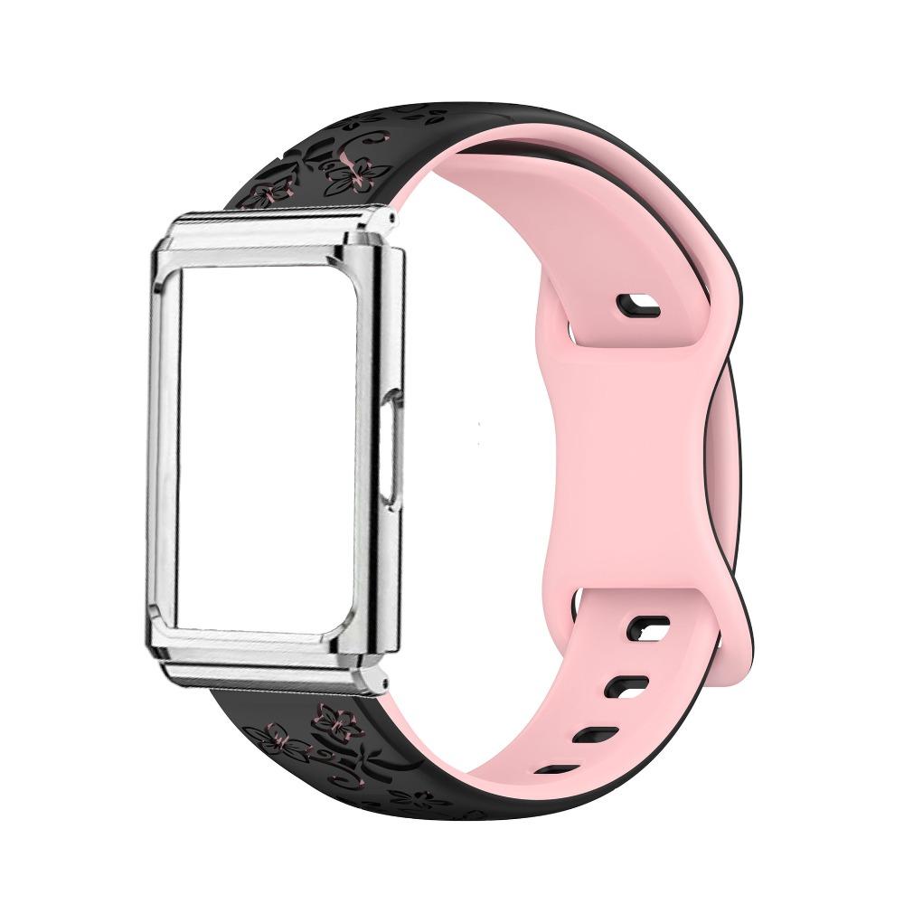 Metal Frame Protective Case + Dual Color Embossed Silicone Strap for Huawei Band 11 Pro